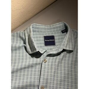 Tommy Bahama Men's Hawaiian Shirt Blue Geometric, 100% Silk, Short Sleeve, XL